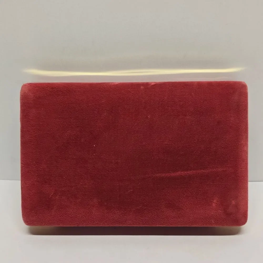 VINTAGE MELE JEWELRY TRAVEL BOX Organizer Cranberry Velour With Gold Accent